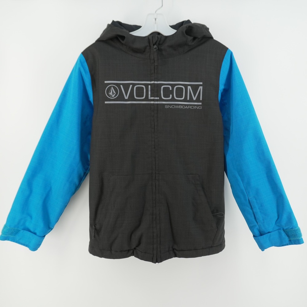 Volcom Snowboard Jacket Kids Size M Grey Blue Hooded 8K Waterproof Relaxed
